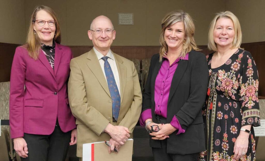 Dawn Simsonson, Rep. Peter Fischer, Leah Hebert Welles and Roxanne Jenkins after testimony at the Legislature March 9.