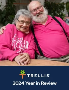 Photo of two people hugging with the words "Trellis 2024 Year in Review" beneath them.