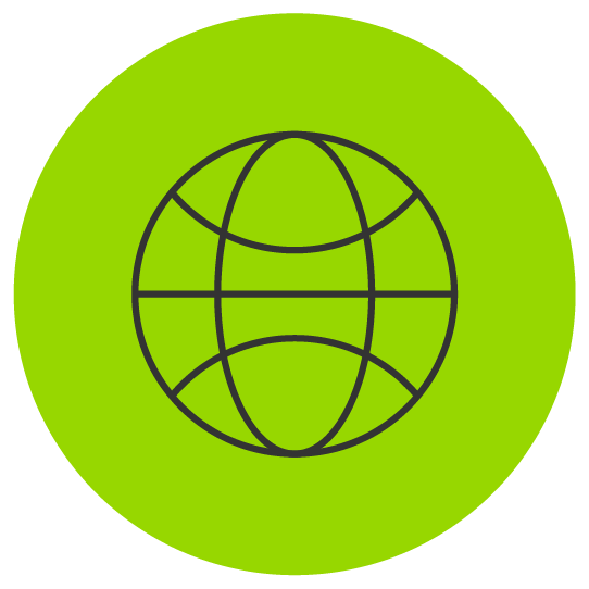 Green icon showing a globe