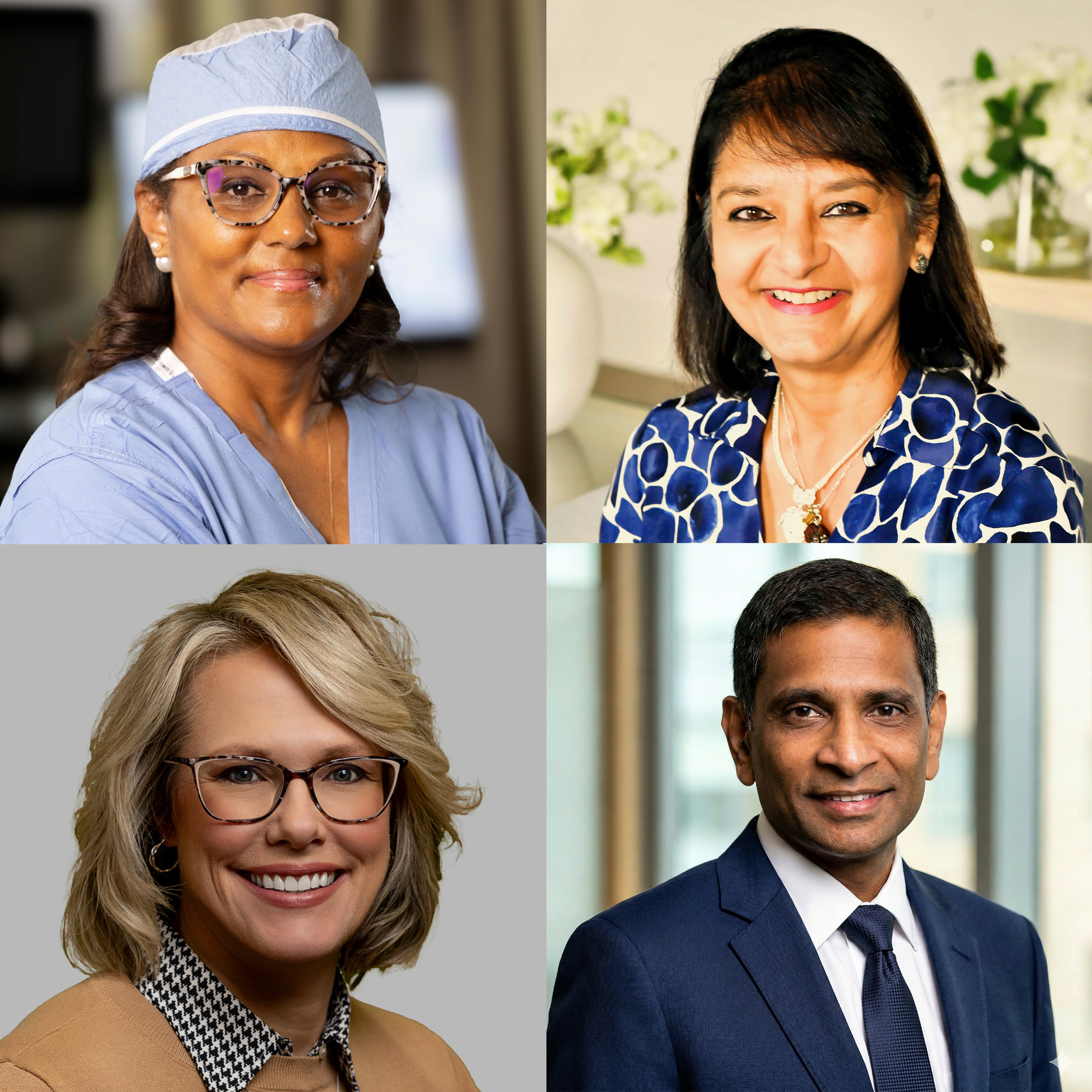 Collage of four headshots: Joanne Hill, Paurvi Bhatt, Natalie Halverson and Sreeni Checka.