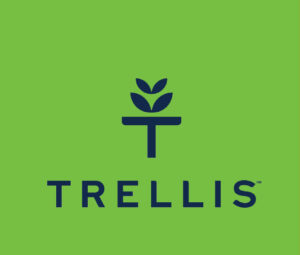 Trellis logo in blue on a green background.