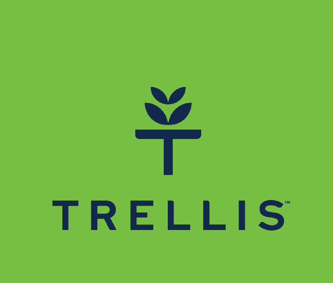 Trellis logo in blue on a green background.